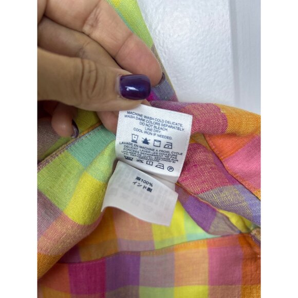 Lands' End Top Women's Multicolor Rainbow Plaid 100% Linen Short Sleeve 2X - Picture 6 of 8